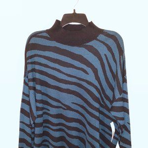 Worthington black and blue zebra sweater NWT